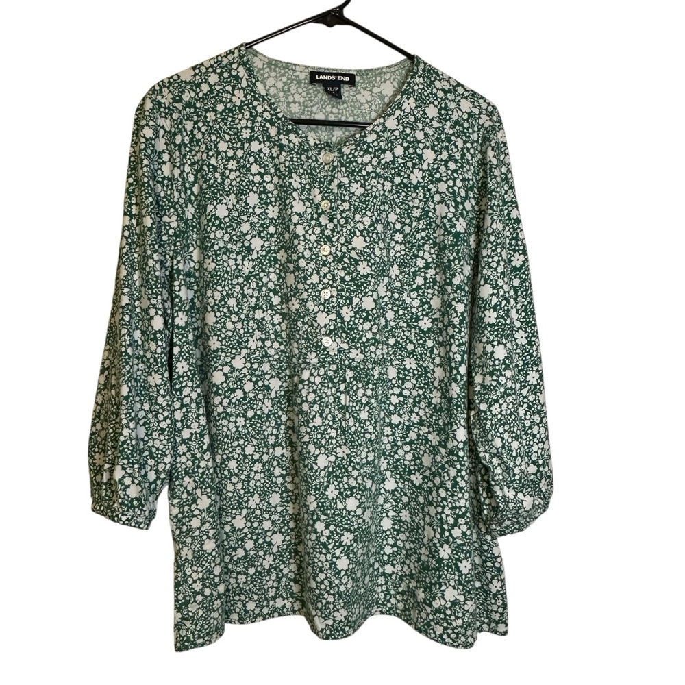 Lands’ End Floral Popover Blouse Cottage Prairie Coastal Granola Boho XLP 18